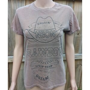 Alan Jackson Women's T-shirt Chasing‎ That Neon Rainbow Xs Brown Distressed